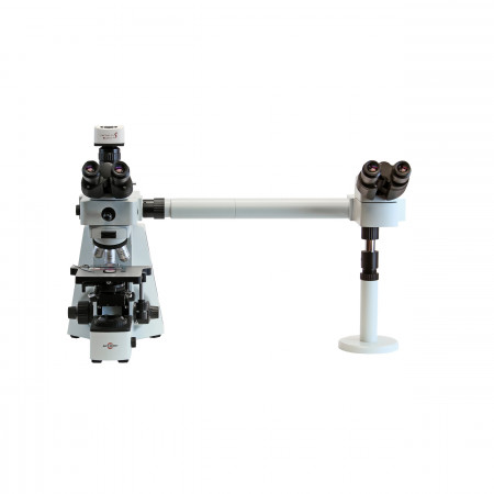 EXC-400 Dual Observer Accessory shown on EXC-400 microscope with digital camera.