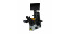 EXI-410-FL with optional objectives, phase contrast, emboss contrast, mechanical stage, Excelis HDS and monitor mount, camera adapter, and fluorescence light shield