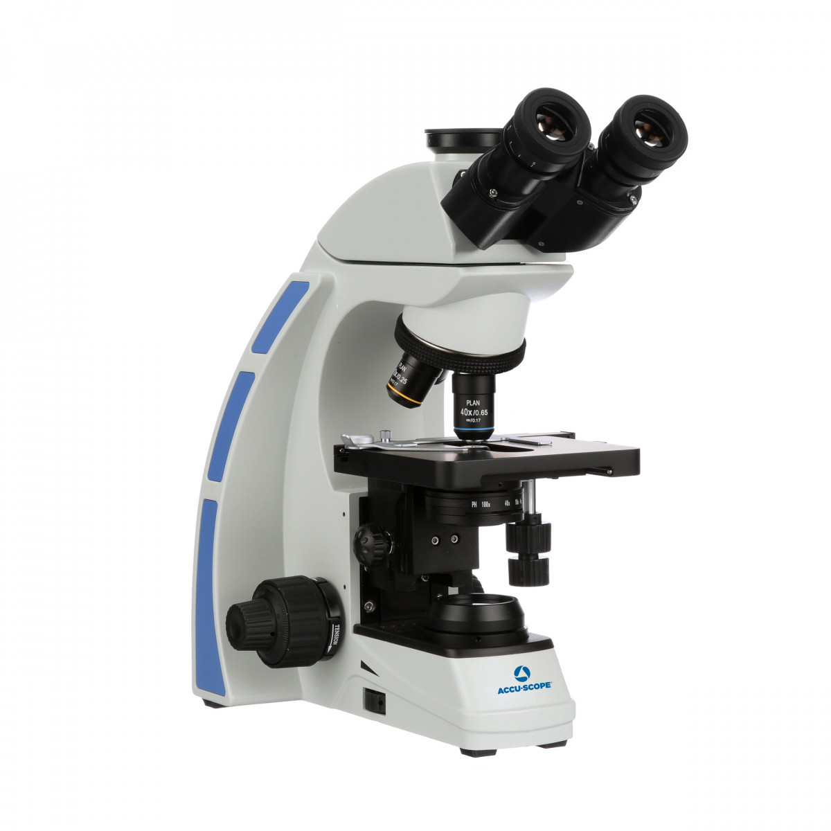 3001-LED-40 trinocular microscope with 4x, 10x, 40x objectives